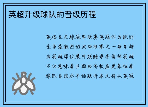 英超升级球队的晋级历程