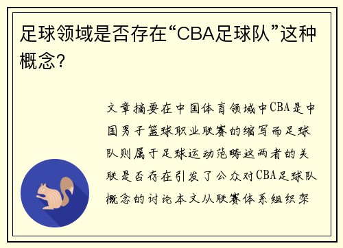 足球领域是否存在“CBA足球队”这种概念？